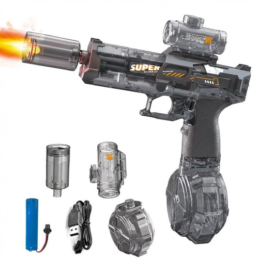 Electric Water Gun for Holi - 350ml Large Capacity Drum Magazine - Automatic Rechargeable Battery & LED Lights - High Pressure Pichkari for Kids & Adults